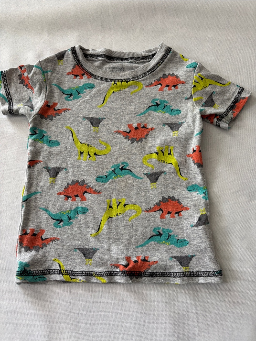 Simple Gray Short Sleeve Tee with Yellow, Teal Dinosaurs toddler size 3T
